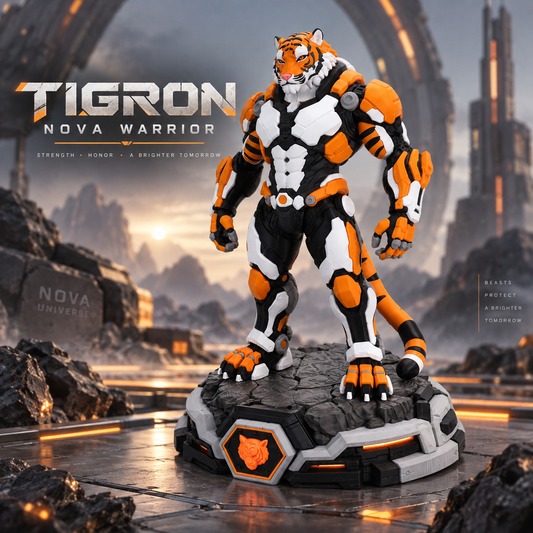 Tigron Nova Warrior orange and black mechanical tiger display figure on futuristic base