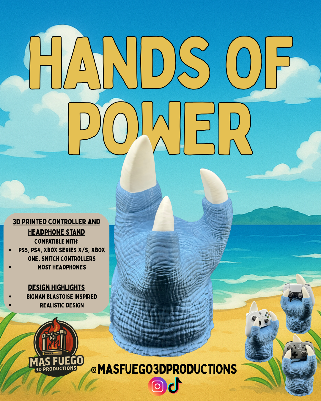 Hands of Power – 3D Printed Controller & Headphone Stand (Multiple Designs)