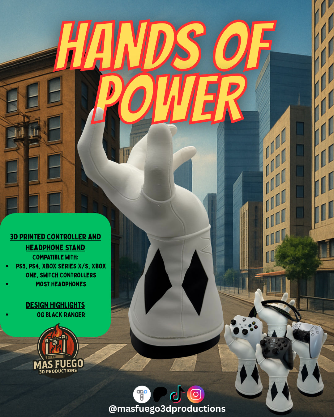Hands of Power – 3D Printed Controller & Headphone Stand (Multiple Designs)