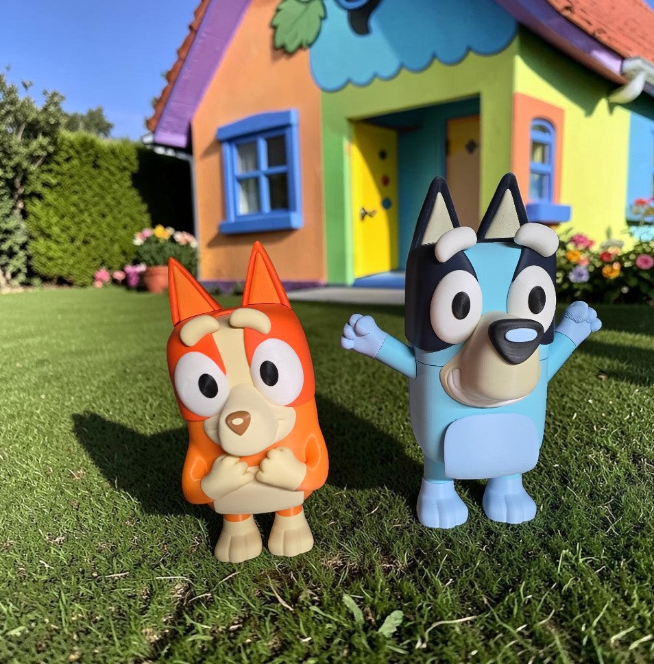 Heeler Pup Duo – Blue & Orange Edition (Fan Art Statues)