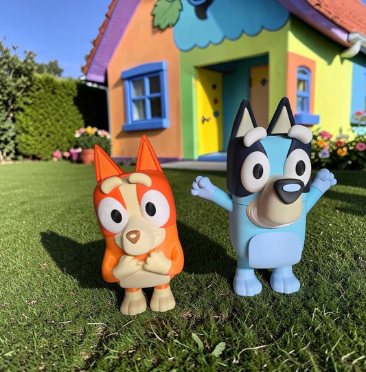 Heeler Pup Duo – Blue & Orange Edition (Fan Art Statues)
