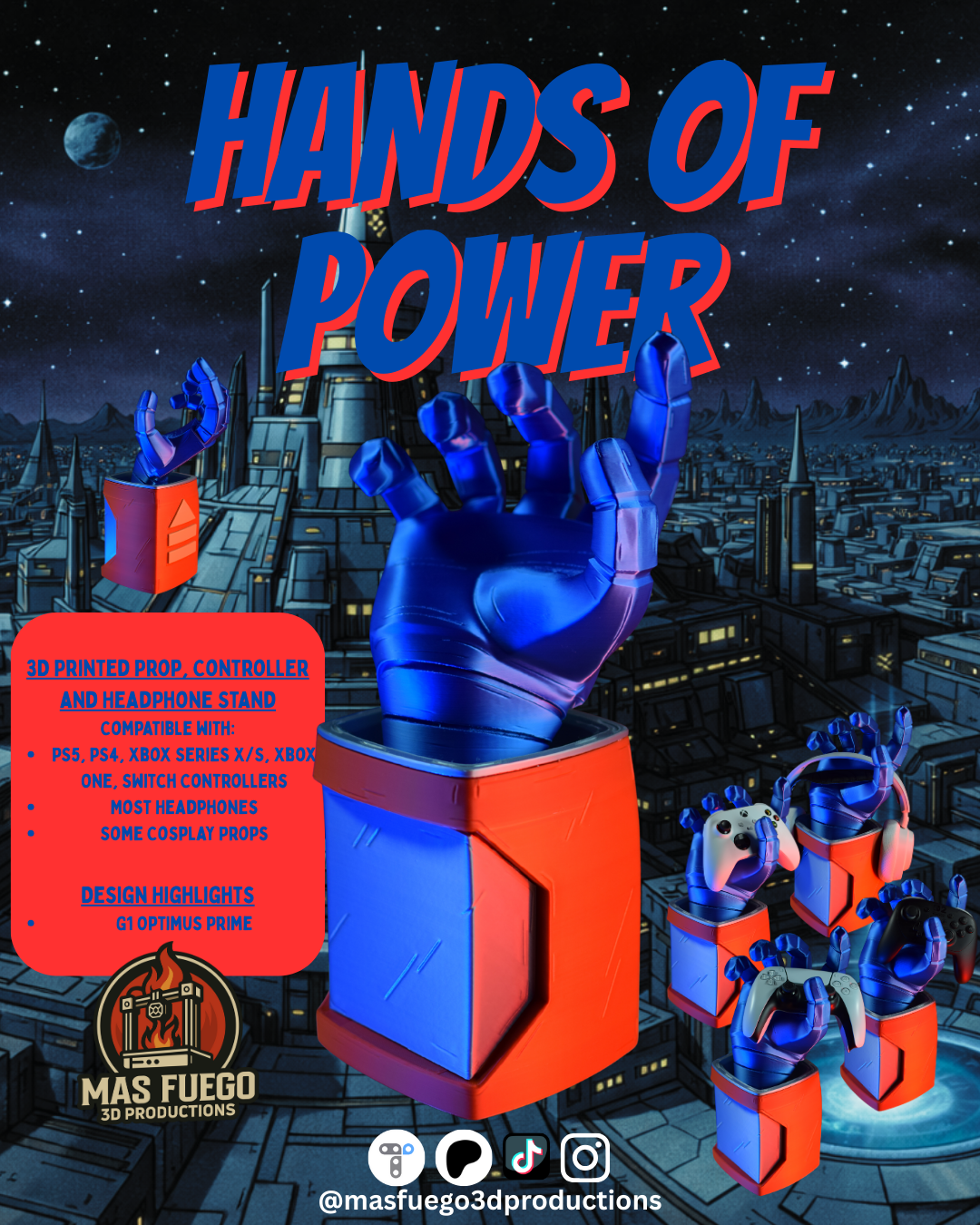 Hands of Power – 3D Printed Controller & Headphone Stand (Multiple Designs)