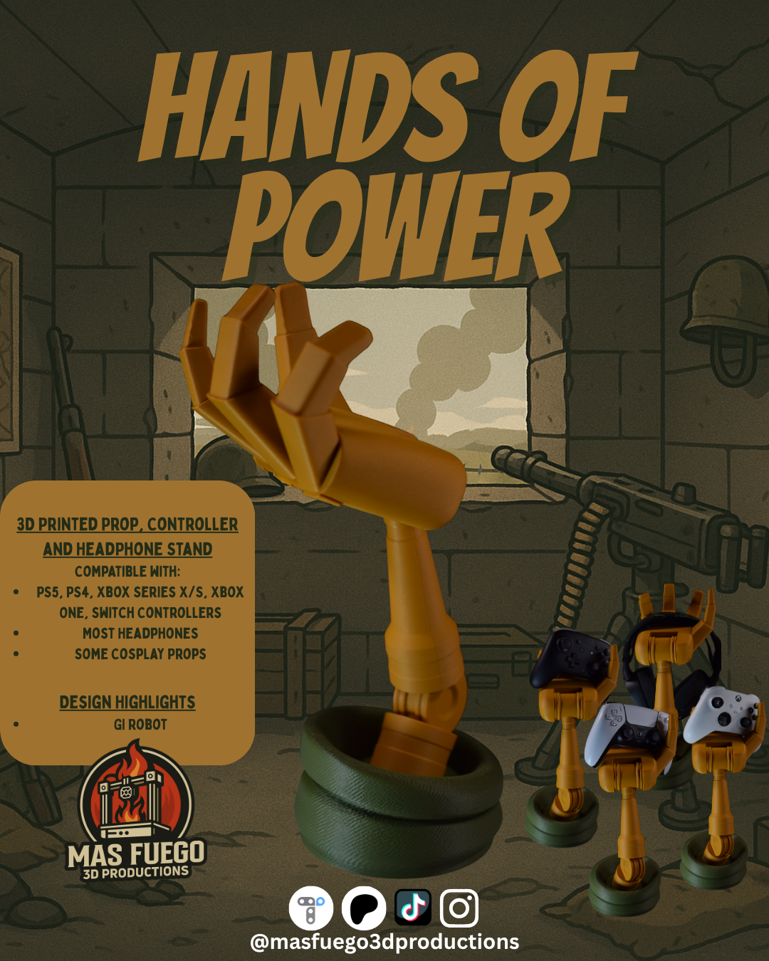 Hands of Power – 3D Printed Controller & Headphone Stand (Multiple Designs)