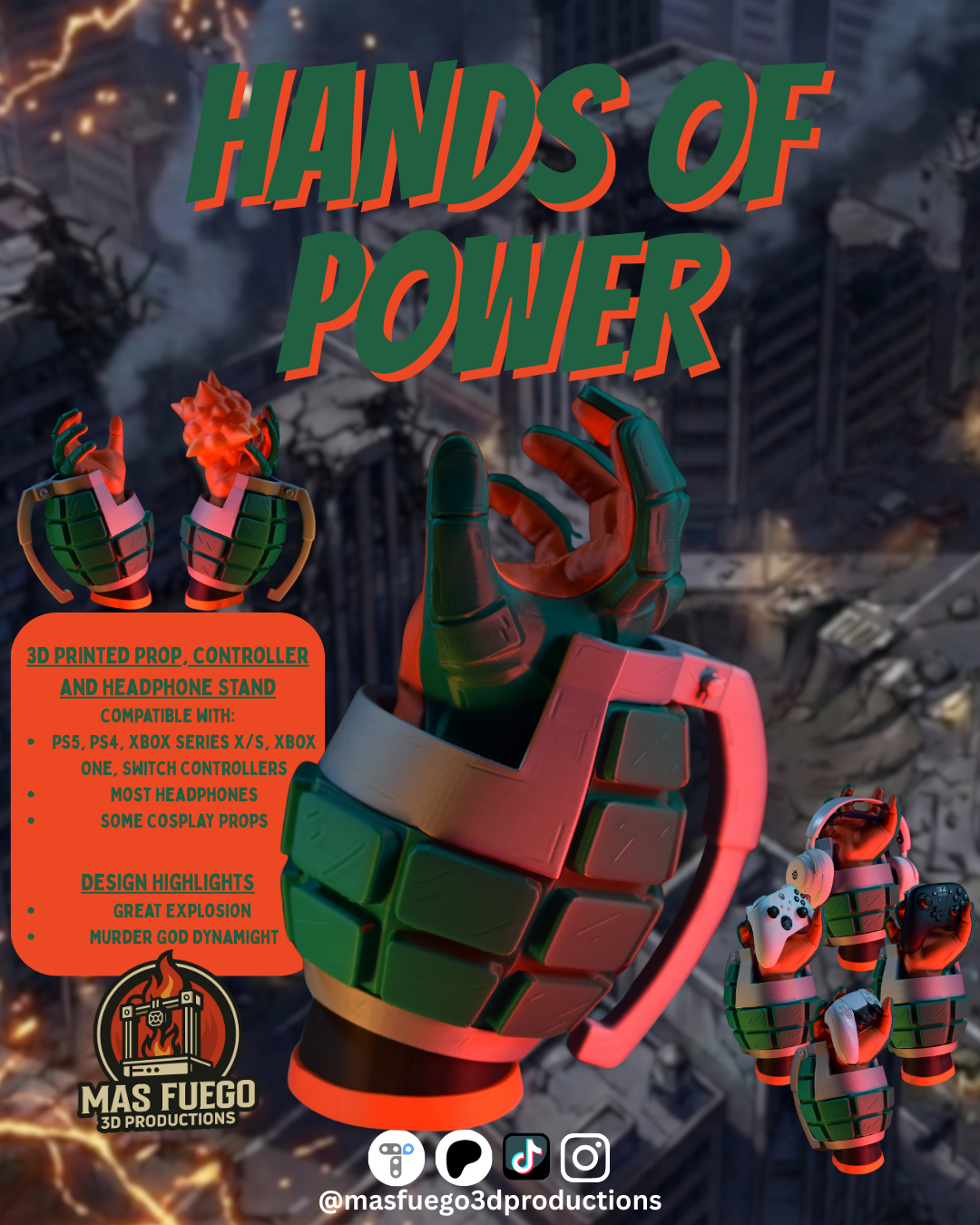 Hands of Power – 3D Printed Controller & Headphone Stand (Multiple Designs)