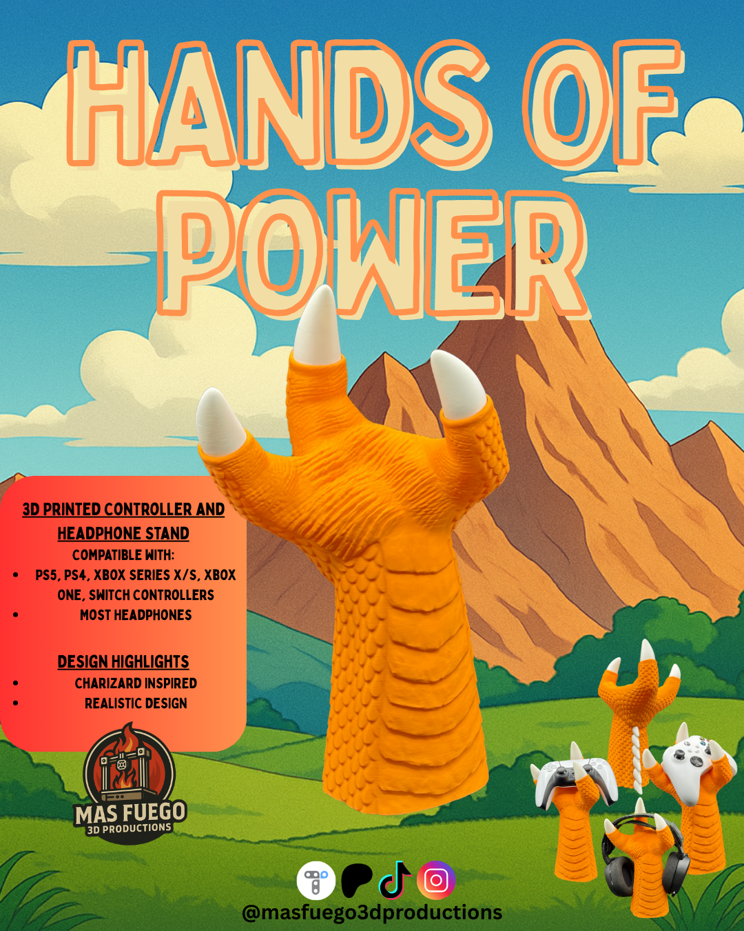 Hands of Power – 3D Printed Controller & Headphone Stand (Multiple Designs)