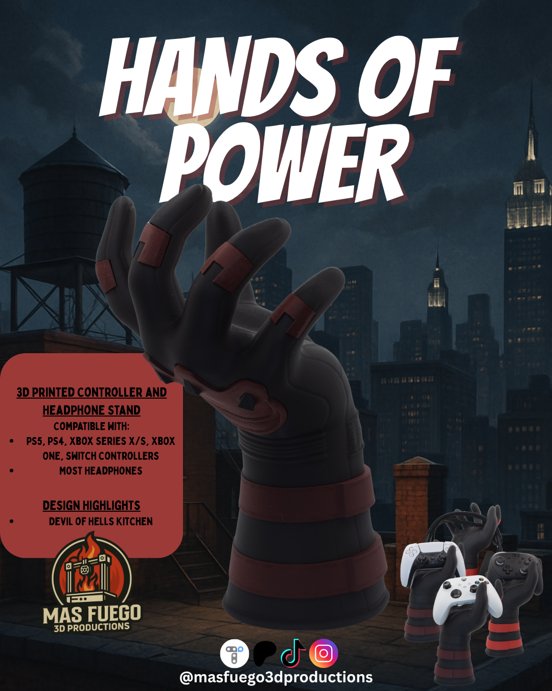 Hands of Power – 3D Printed Controller & Headphone Stand (Multiple Designs)