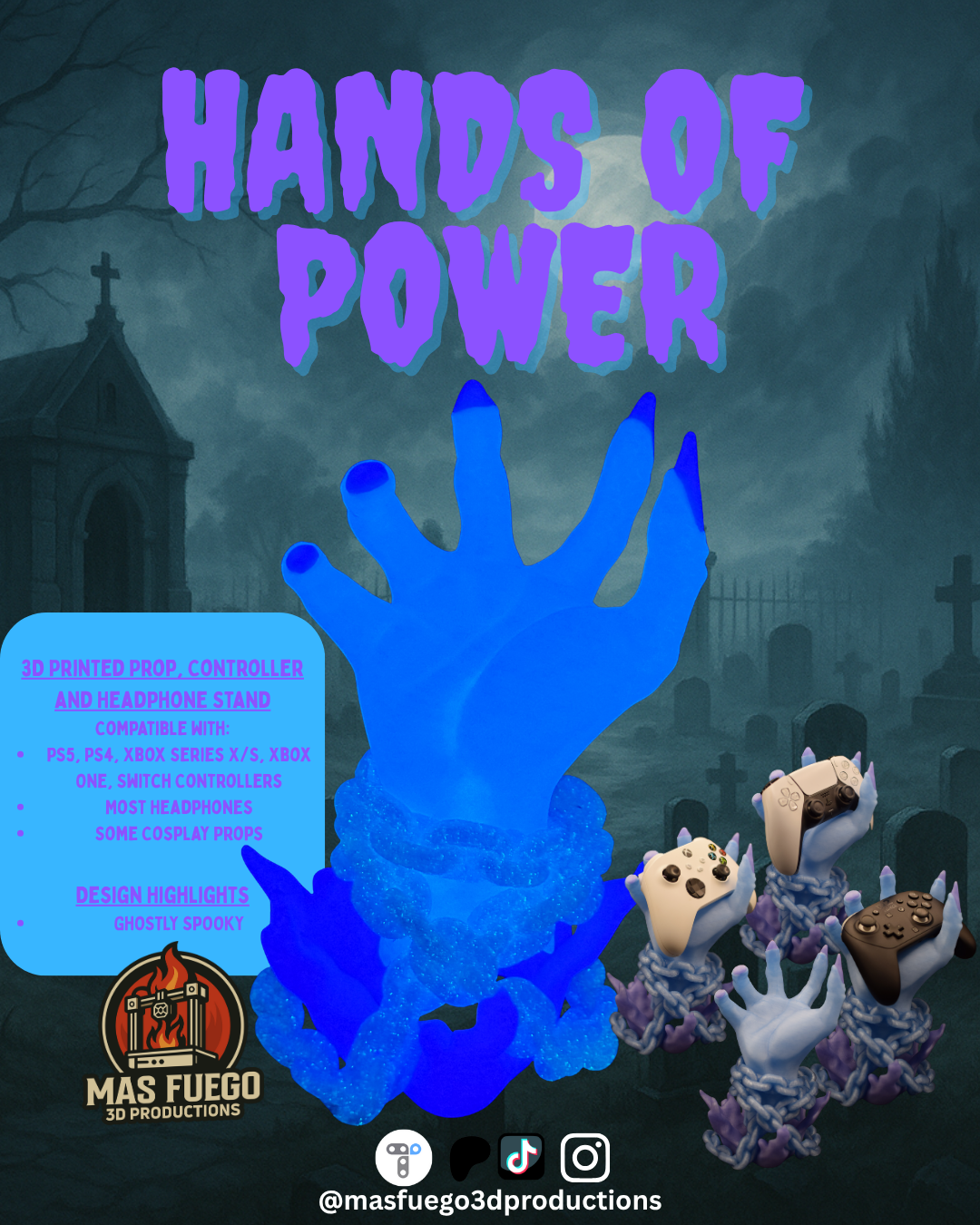 Hands of Power – 3D Printed Controller & Headphone Stand (Multiple Designs)