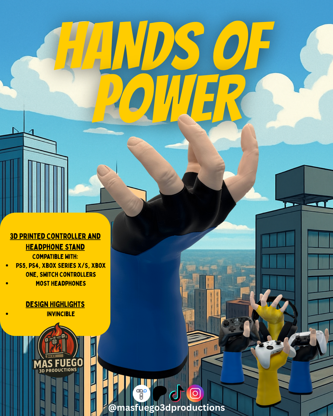 Hands of Power – 3D Printed Controller & Headphone Stand (Multiple Designs)