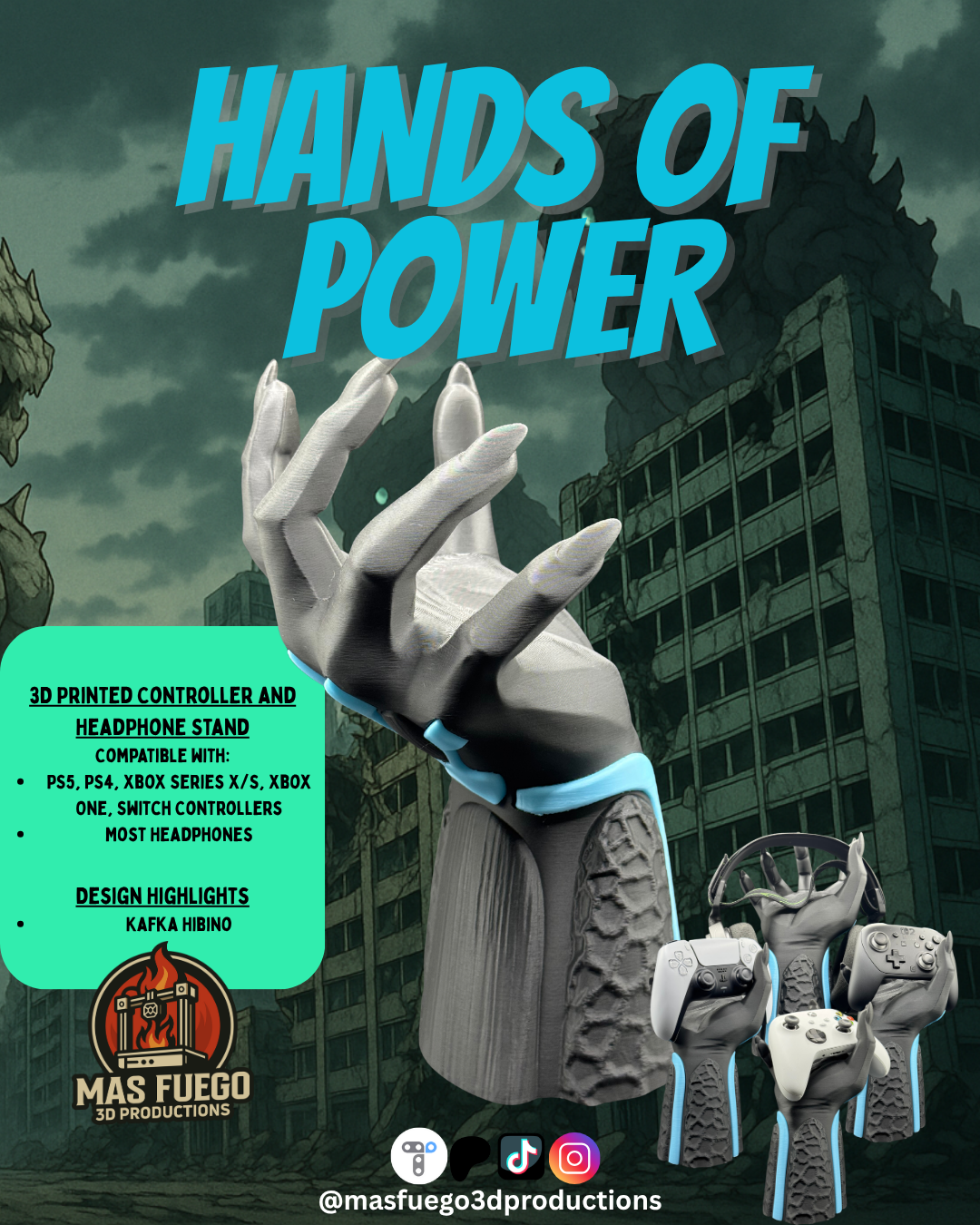 Hands of Power – 3D Printed Controller & Headphone Stand (Multiple Designs)
