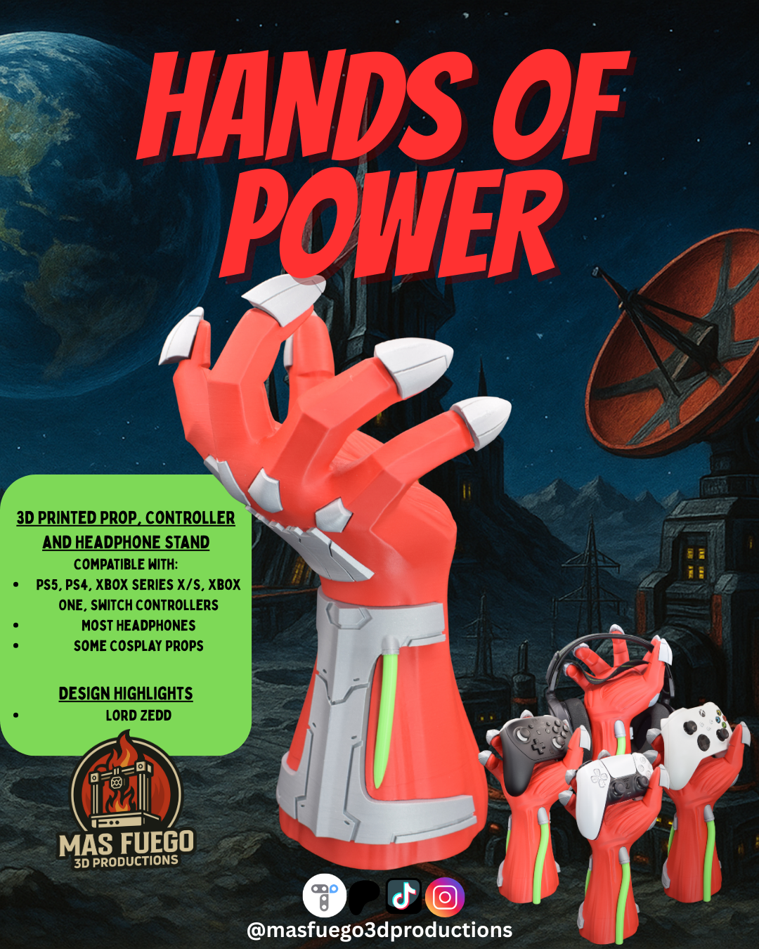 Hands of Power – 3D Printed Controller & Headphone Stand (Multiple Designs)