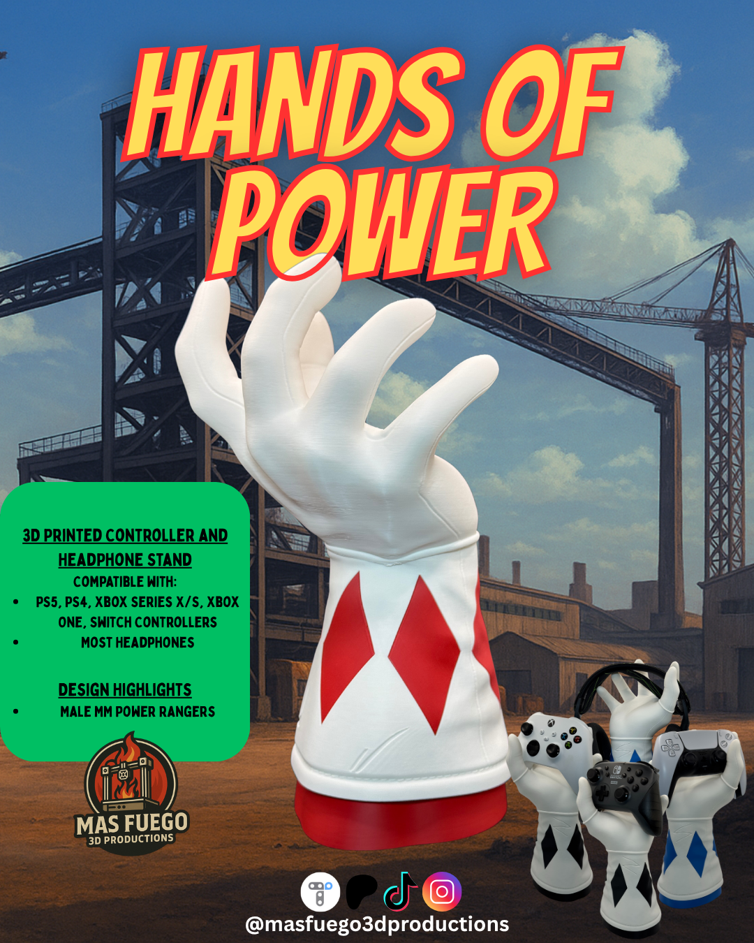 Hands of Power – 3D Printed Controller & Headphone Stand (Multiple Designs)