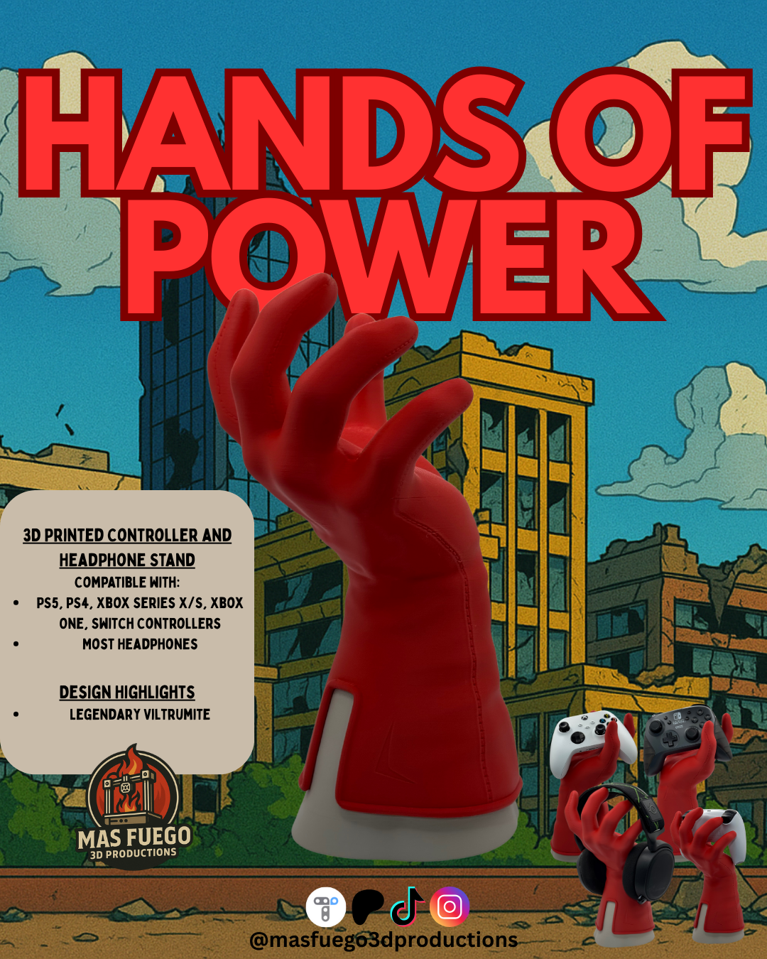 Hands of Power – 3D Printed Controller & Headphone Stand (Multiple Designs)