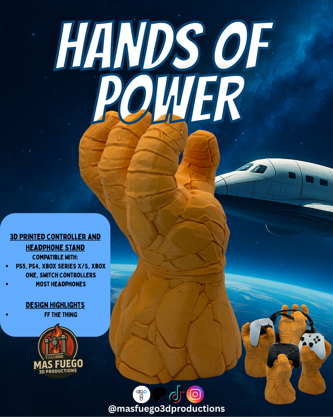Hands of Power – 3D Printed Controller & Headphone Stand (Multiple Designs)