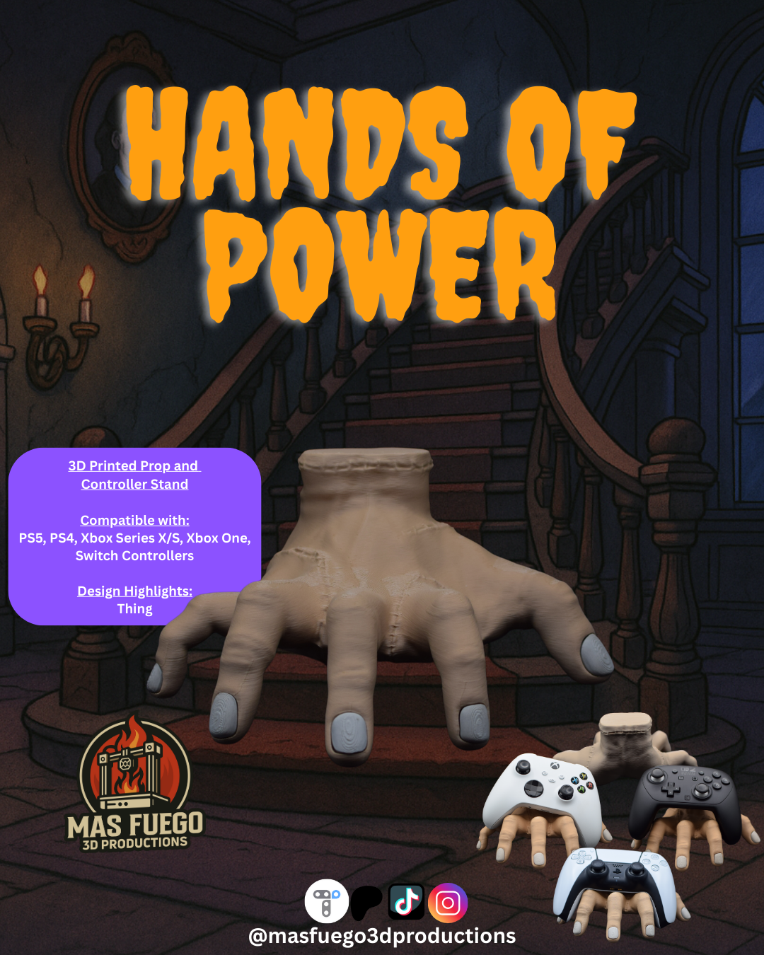 Hands of Power – 3D Printed Controller & Headphone Stand (Multiple Designs)