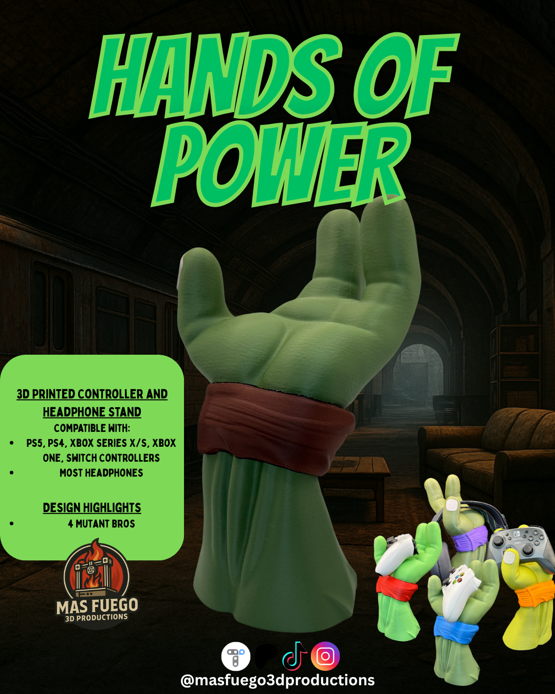 Hands of Power – 3D Printed Controller & Headphone Stand (Multiple Designs)