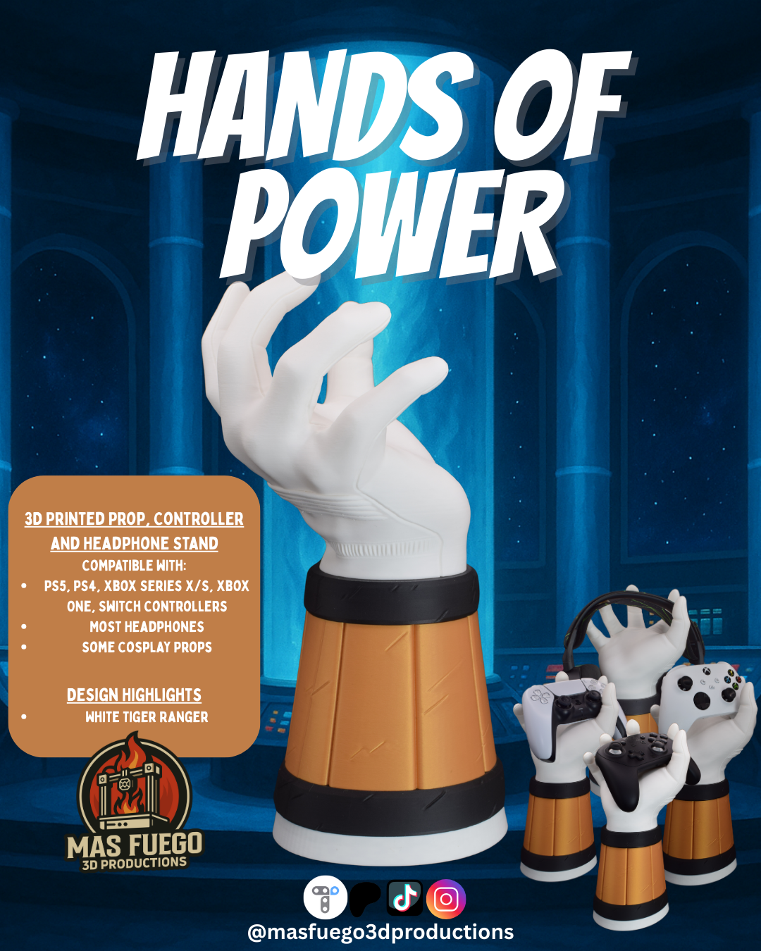 Hands of Power – 3D Printed Controller & Headphone Stand (Multiple Designs)