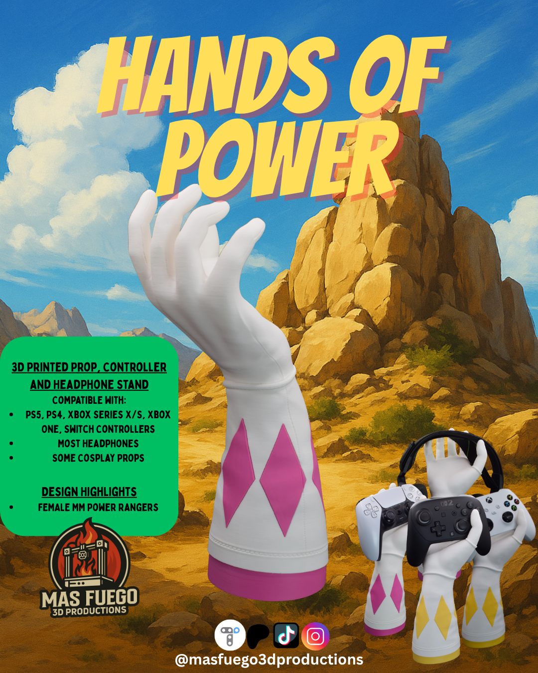Hands of Power – 3D Printed Controller & Headphone Stand (Multiple Designs)