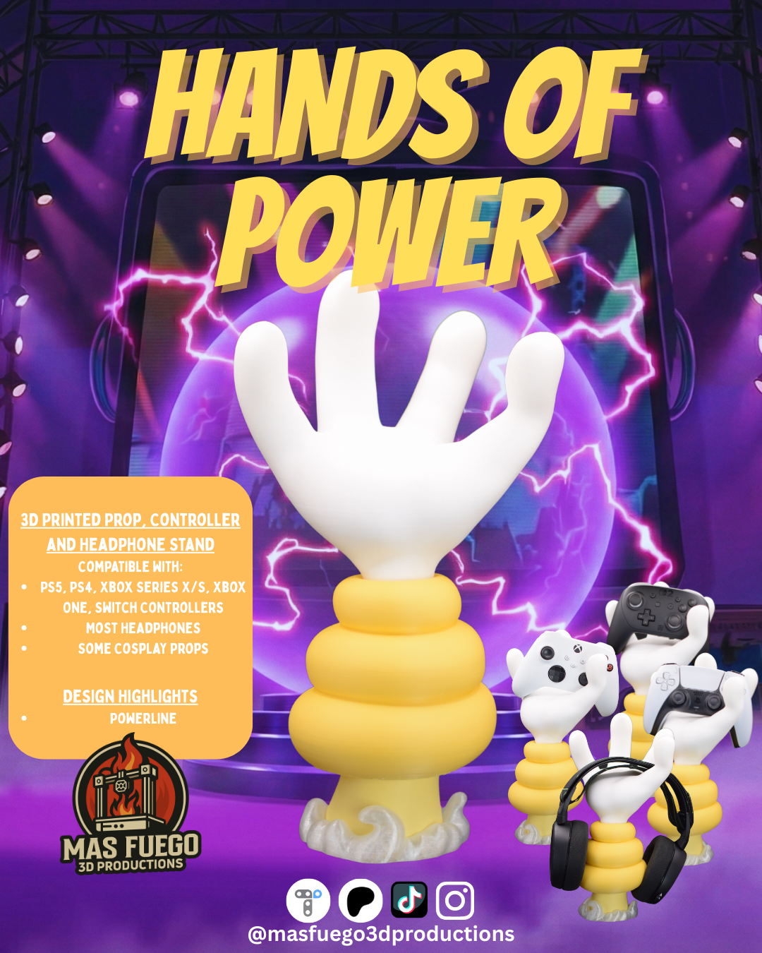 Hands of Power – 3D Printed Controller & Headphone Stand (Multiple Designs)