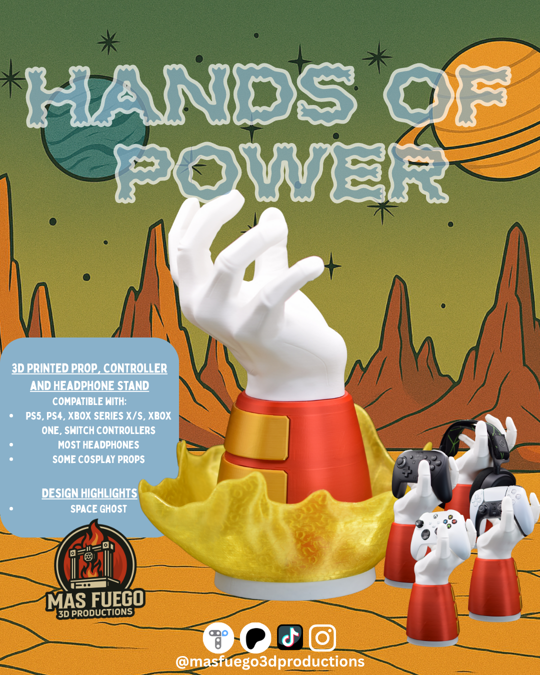 Hands of Power – 3D Printed Controller & Headphone Stand (Multiple Designs)