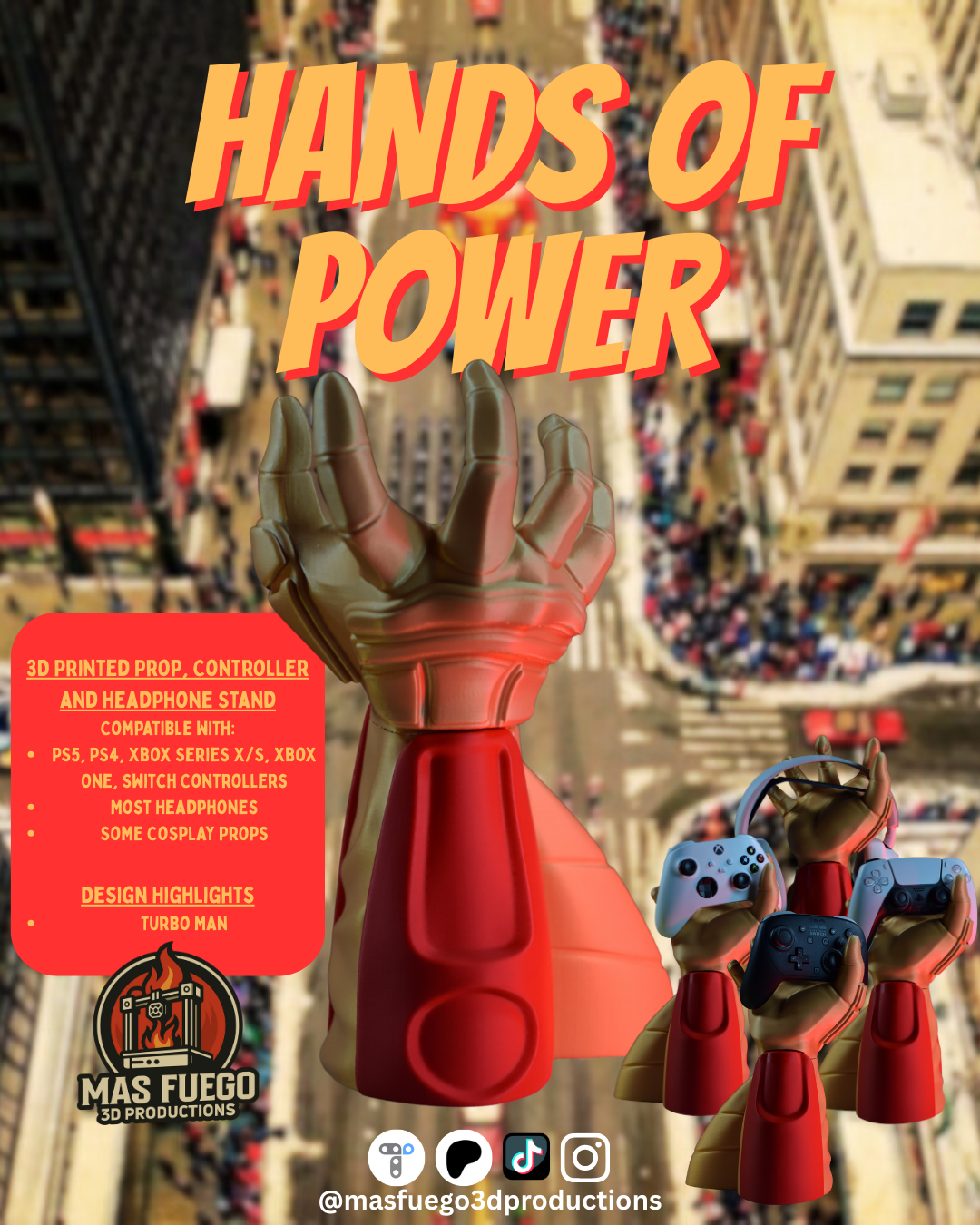 Hands of Power – 3D Printed Controller & Headphone Stand (Multiple Designs)
