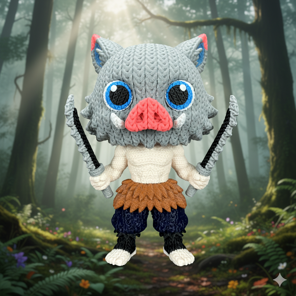 Boar Mask Fighter knitted-style anime-inspired 3D printed figure