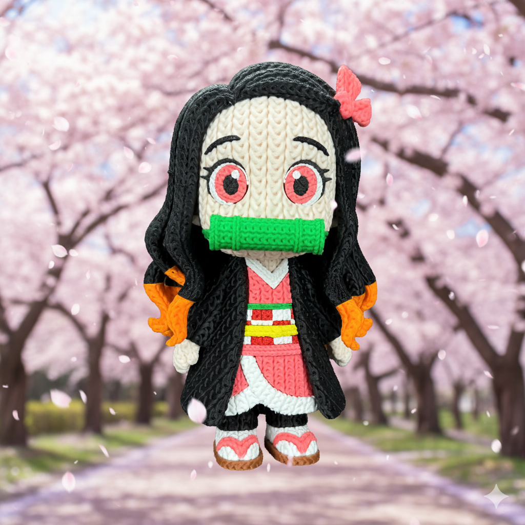 Demon Girl knitted-style anime-inspired 3D printed figure