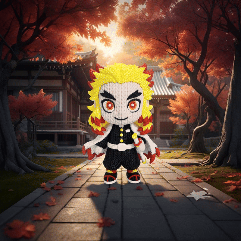 Flame Warrior knitted-style anime-inspired 3D printed figure