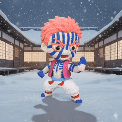 Martial Arts Fighter knitted-style anime-inspired 3D printed figure - video