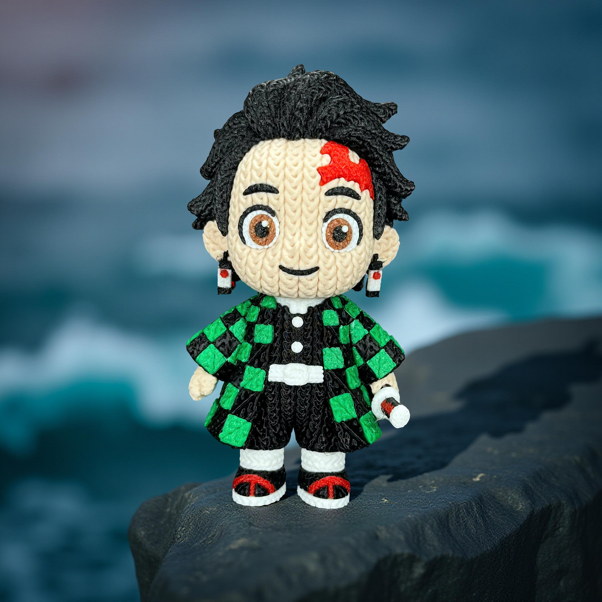 Water Swordsman knitted-style anime-inspired 3D printed figure