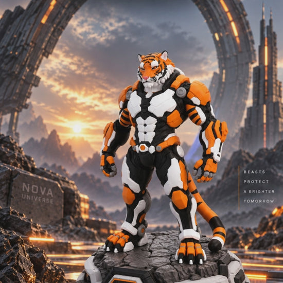 Tigron Mecha Tiger large display figure showcased with animated movement and lighting effects