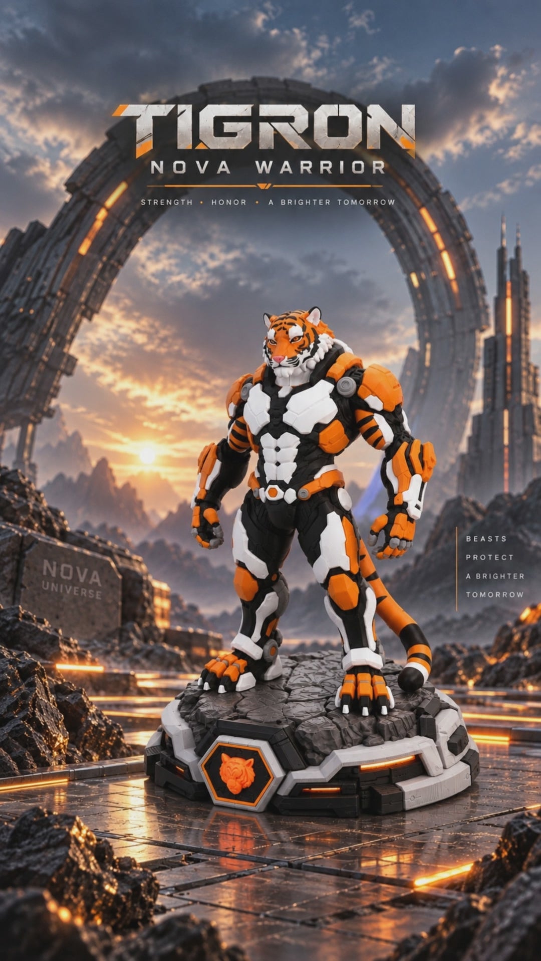 Tigron Mecha Tiger large display figure showcased with animated movement and lighting effects